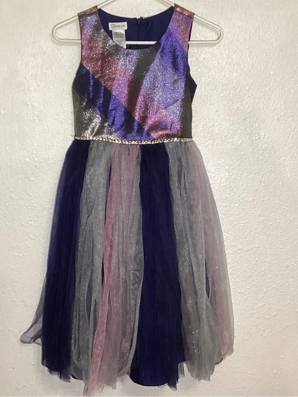 Bonnie Jean Girls Shimmery Navy & Silver Tulle Party Dress size 14
